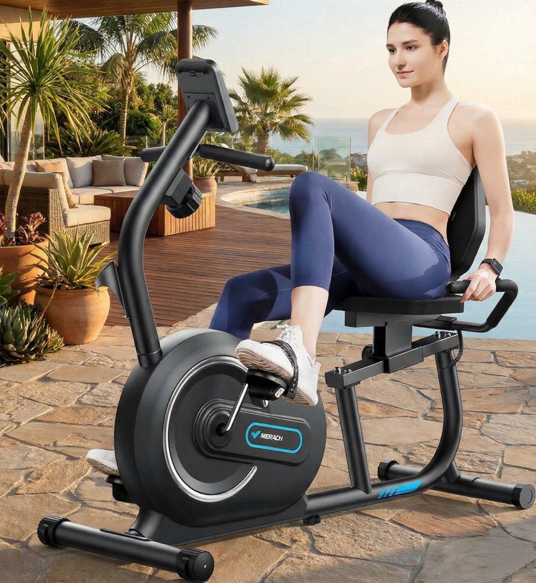 Ligfiets voor Thuis - Smart Recumbent Bike S08, 8-traps Magnetische Weerstand, Bluetooth App-connectiviteit, LCD-Display, Hartslagsensor, Verstelbare Rugleuning, Senioren Hometrainer Designbest