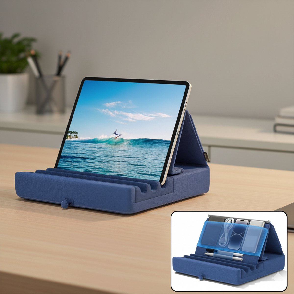 ML 26. Tablet-kussen houder Opvouwbare iPad-standaard voor schoot bed en bureau Tablet - Soft Pad Dock met zak voor iPad Pro
