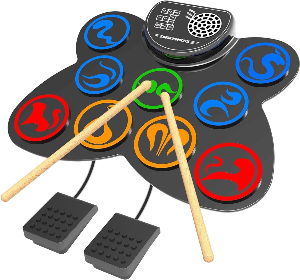 VIN® Elektrisch Drumstel met Drumstokken - Drumstel voor Kinderen of Volwassenen - Drumstel Elektronisch – Met 9 Digitale Drumpad - Met 2 Pedalen - Met Geïntegreerde Luidsprekers – Zwart