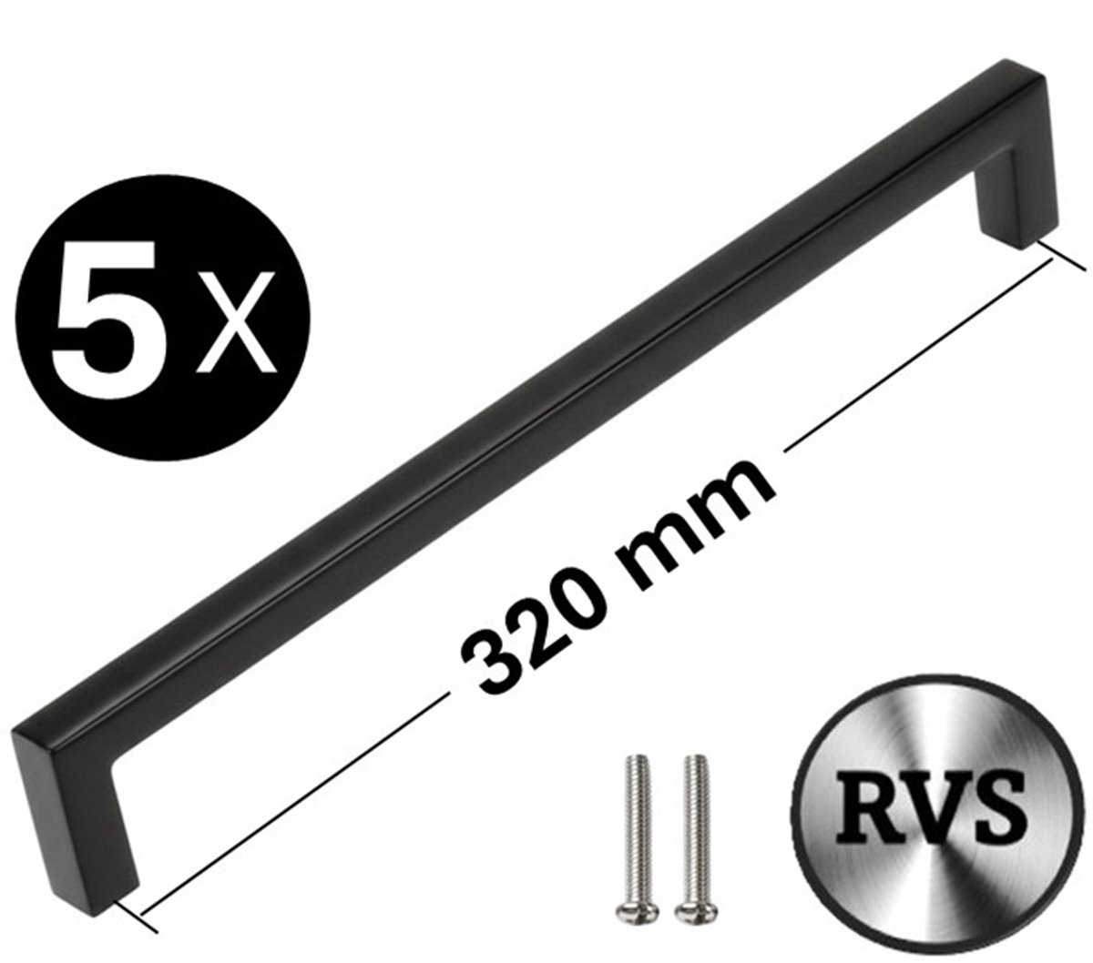 5 X MSQDESIGN Zwarte RVS Handgreep 320mm (GROOT) - Lange RVS Handgreep zwart - Handgrepen keukenkastjes - Keukengrepen zwart - Kastgrepen - Meubelgrepen - Handgrepen deurtjes kast - Handgreep keuken - Deurgreepjes - ladegreep- Meubelgreep - Deurgreep