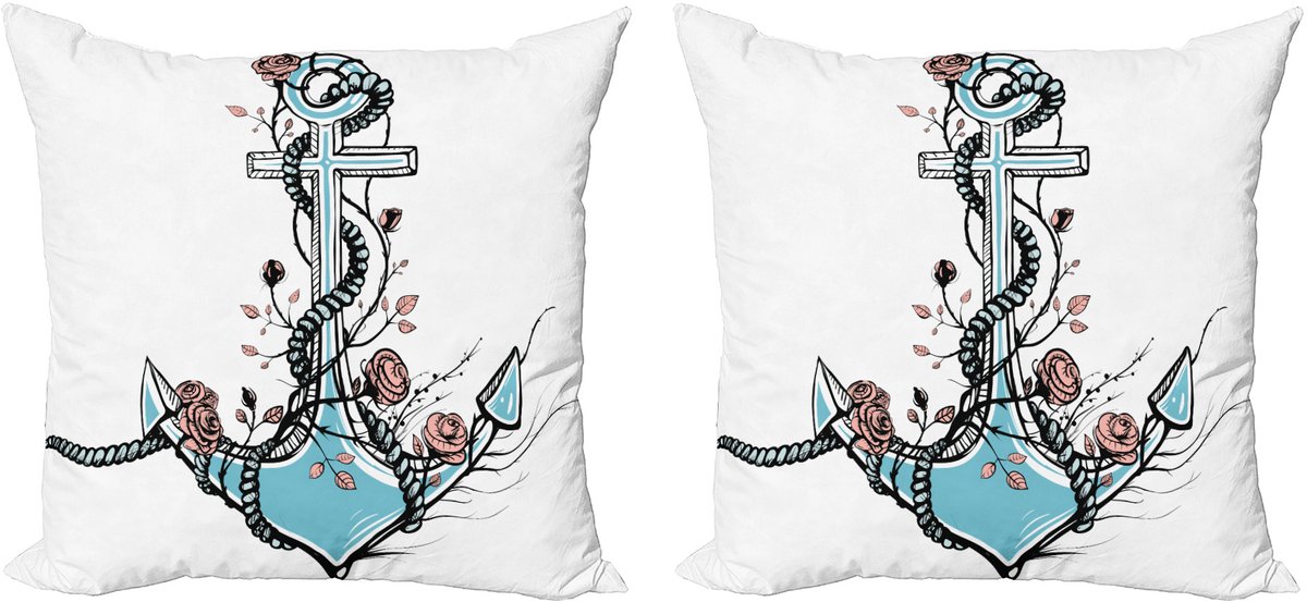 ABAKUHAUS Anker Decoratieve Kussenhoes, Set van 2, Romantisch Ankerontwerp, 40x40 cm, Lichtblauw