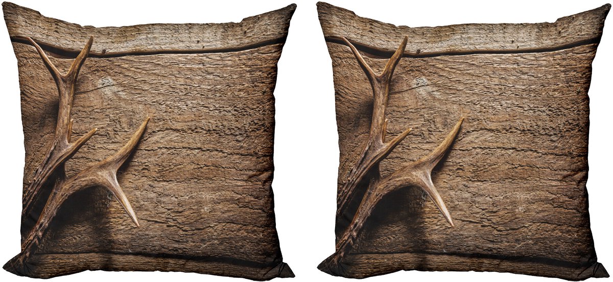ABAKUHAUS Kussensloopset met Gewei (2 stuks), Rustiek Houten Gewei van een Rood Hert, 60 cm, Umberbruin