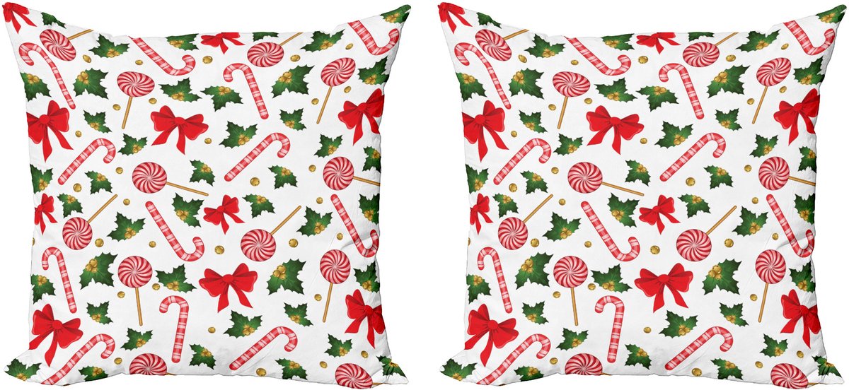 ABAKUHAUS Sierkussenhoes met snoepstokmotief, set van 2, maretak en snoep, 45x45 cm, roze, rood, groen