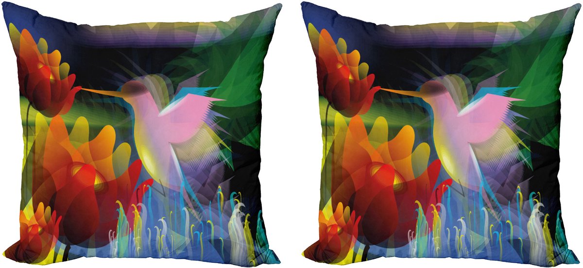 ABAKUHAUS Decoratieve Kussenhoez Set van 2, Fantasie Digitale Schilderij, 45x45 cm, Blauw, Gro Roze, Rood