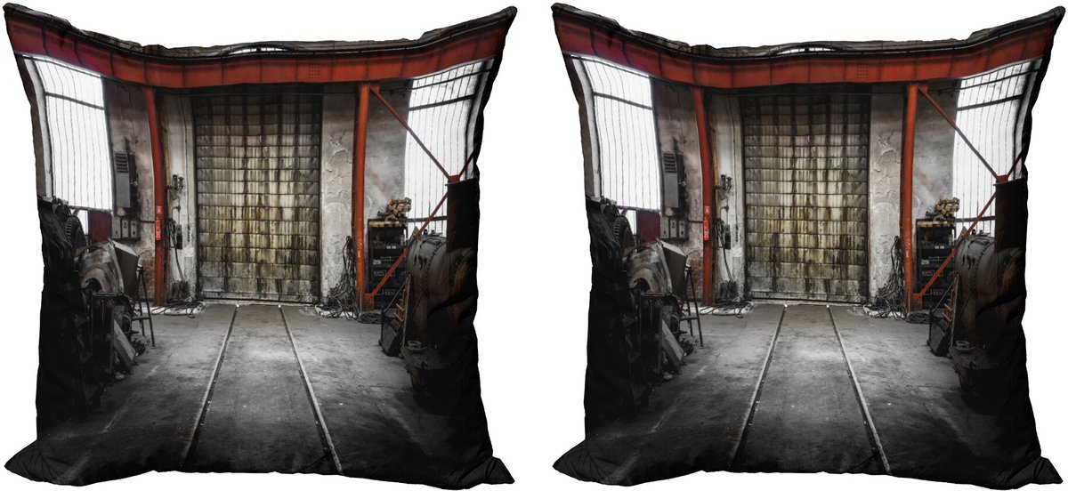 ABAKUHAUS industriële decoratieve kussenhoes, 2-pack, Rusty Storage, 60x60 cm, Zwart Rood