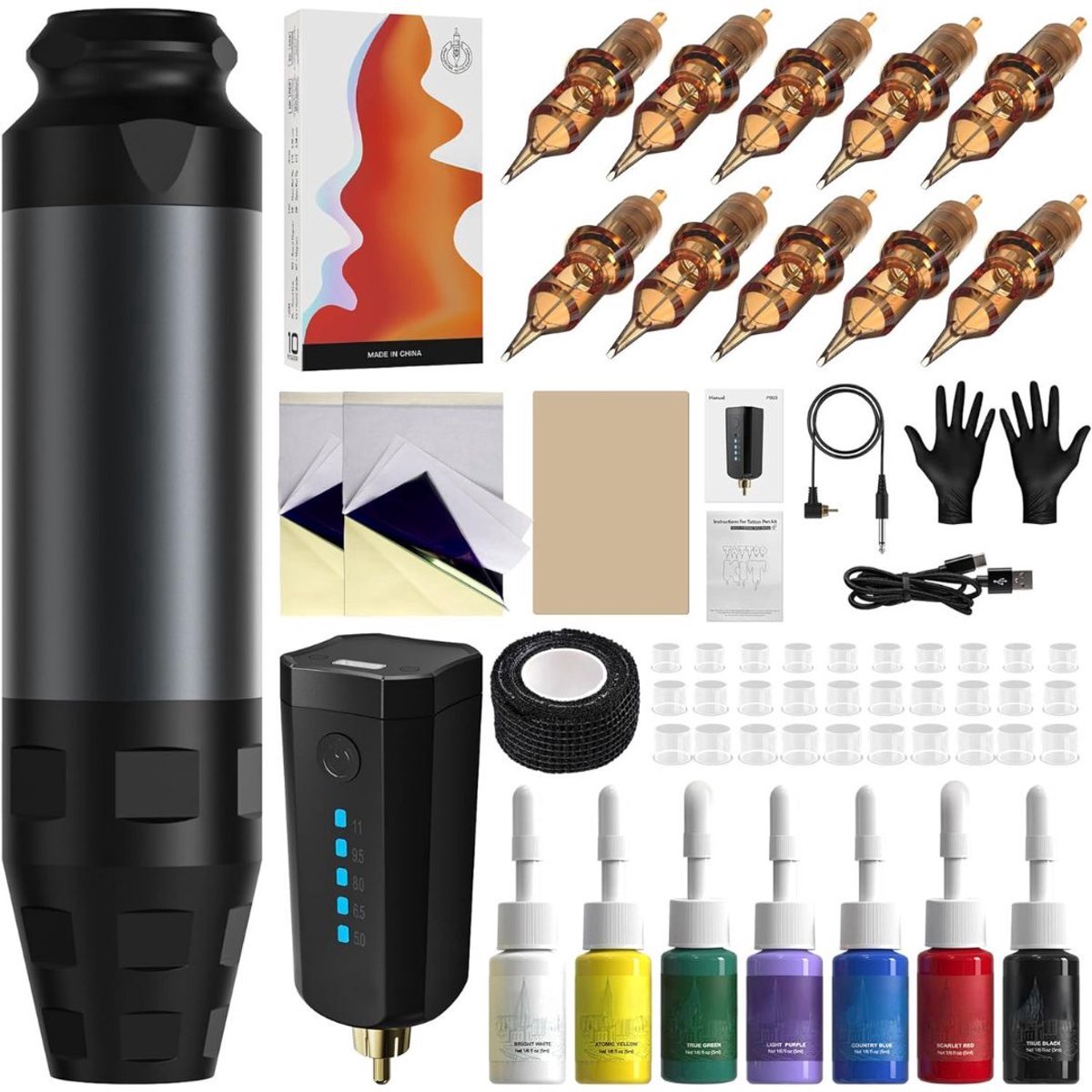 NBAP® Hoge Kwaliteit Tattoo Machine met Accessoires - Tattoo Machines Draadloos - Tattoo Set Inclusief Inkt en Naalden - Tattoo Kit met Opbergkoffer - Voor Professionals en Beginners - Zwart