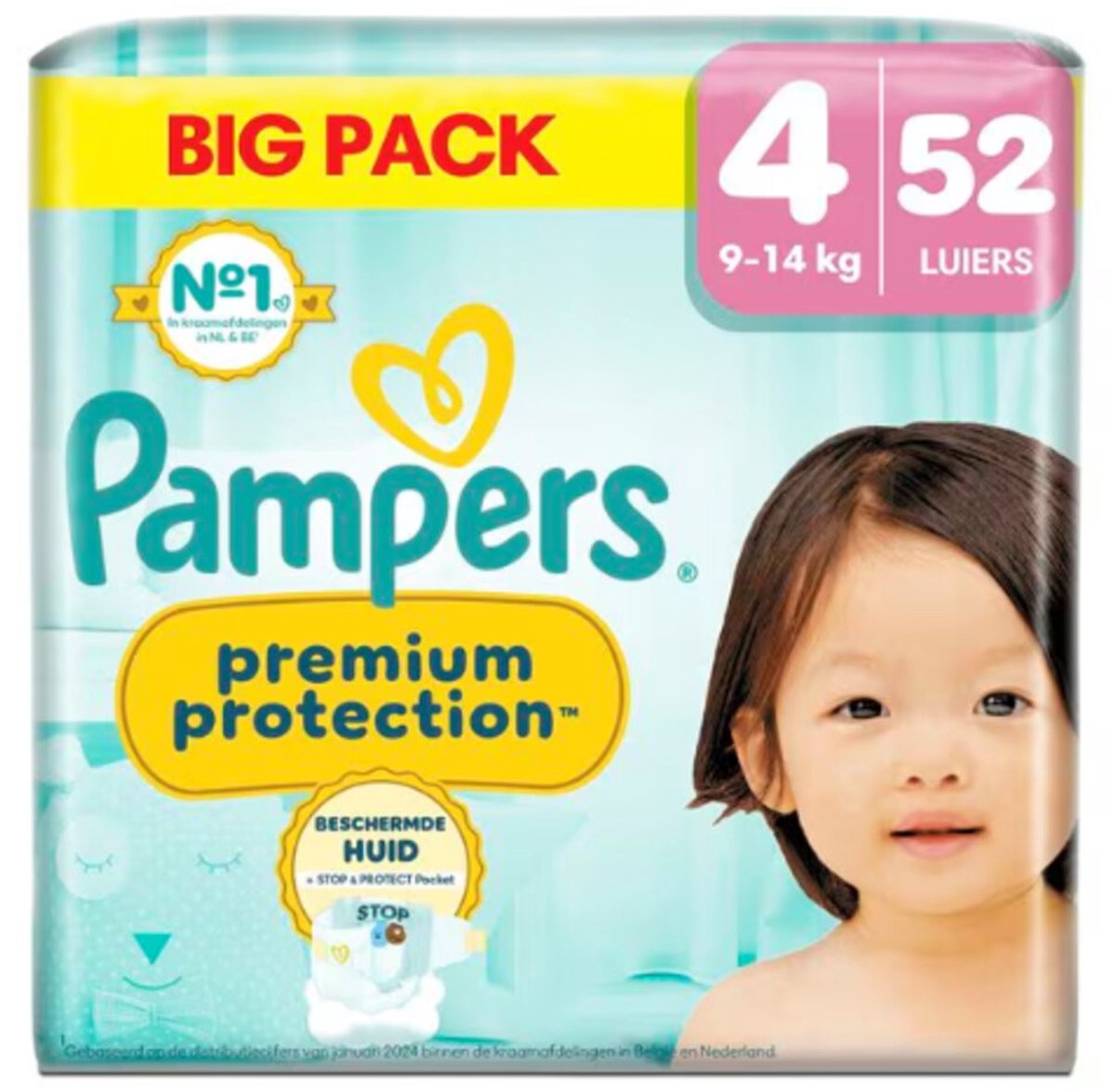 Pampers - Premium Protection Maat 4 Luiers (9-14kg) - 52 stuks - Big Pack