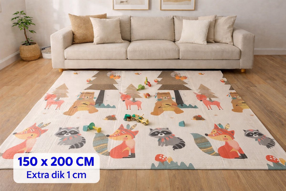 Speelmat Baby, Peuter & Kind 150x200 cm – Extra Dik Speelkleed – Voor Binnen & Buiten – Foam Kruipmat – Dubbelzijdig Opvouwbaar – Inclusief Opbergtas – Zacht & Veilig speelmat dieren & boom thumbnail 2