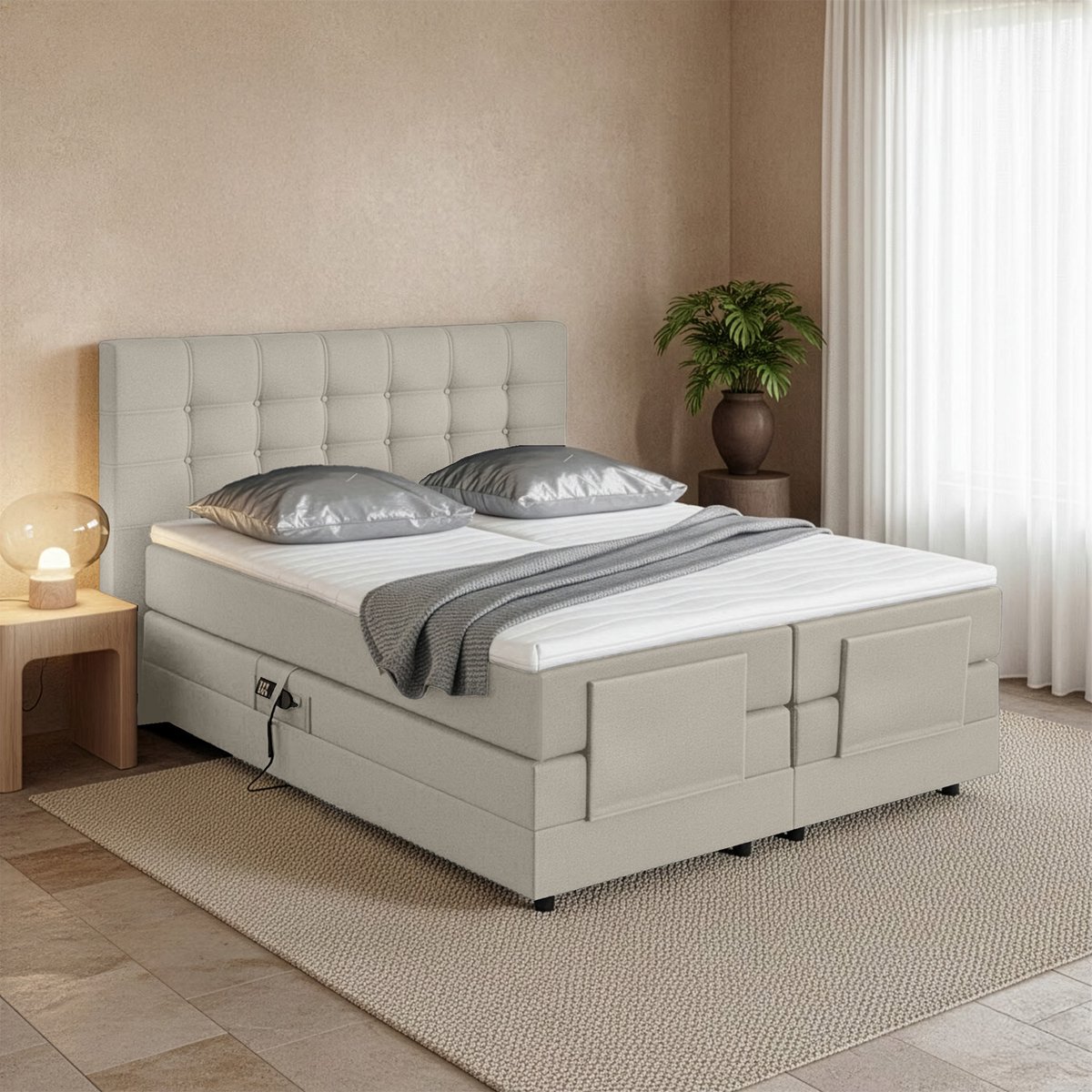Uitgeslapen Fiene Elektrische Boxspring 160x200 cm Pocketvering Beige - Uitgeslapen - €1.099,00