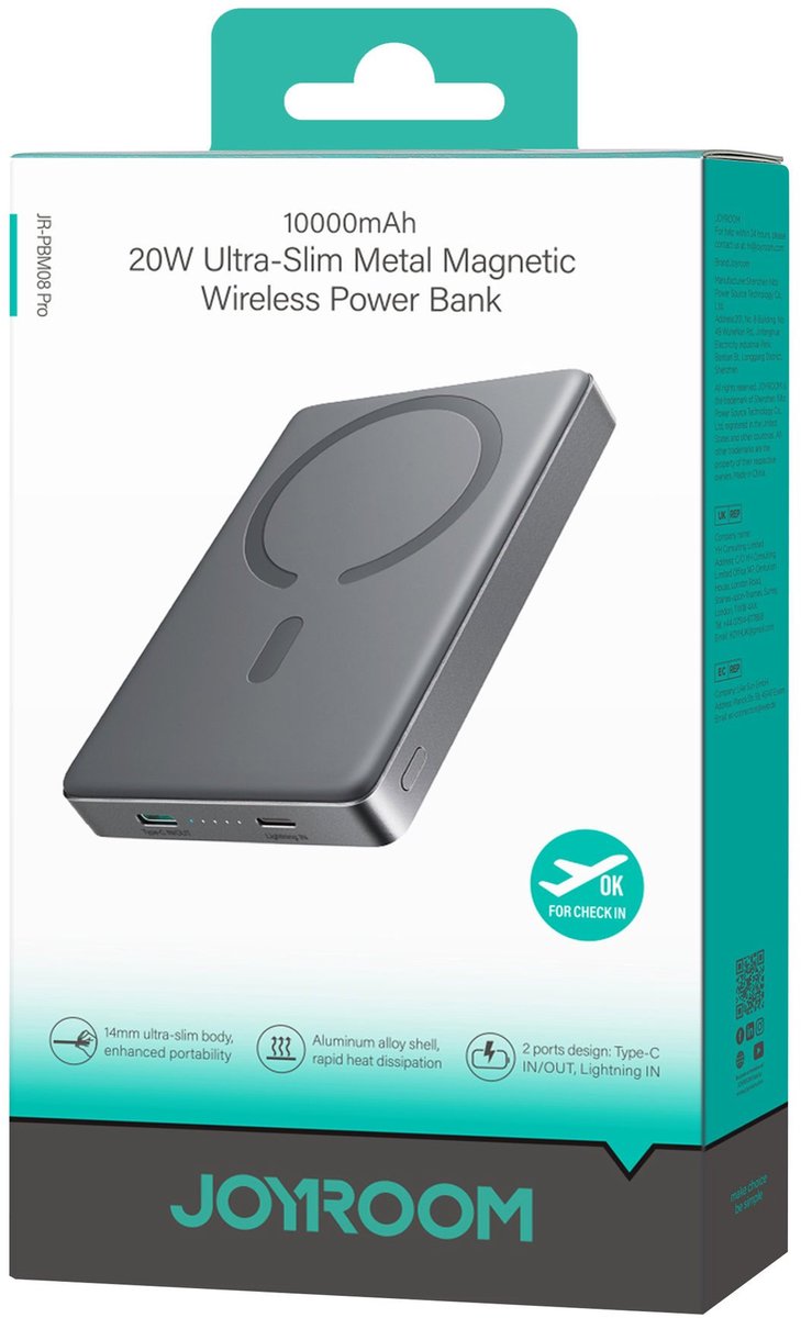 Joyroom Magnetische Powerbank 10.000 mAh Draadloos Laden - afbeelding 2