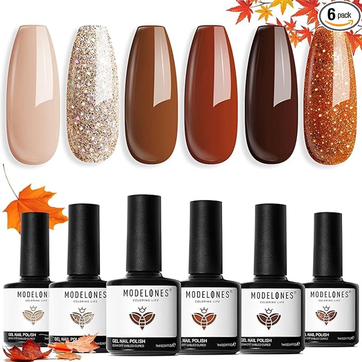 Gel Nail Polish Bruin Gellak Set, 6 Kleuren
