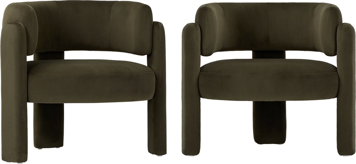 COLAMY Gestoffeerde fauteuil - Van 2 stoelen- Accentstoel - Moderne loungestoel - Gewatteerde rugleuning - Zachte fluwelen woonkamerstoel - Groen