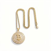 Collier doré avec pendentif Bitcoin - collier pour homme - pendentif rond avec strass - design crypto frappant