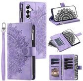 Telefoonhoesje geschikt voor Samsung Galaxy S26+ 5G / S26 Plus - Portemonnee met rits - book-case hoesje - ruimte voor 8 pasjes - mandala paars
