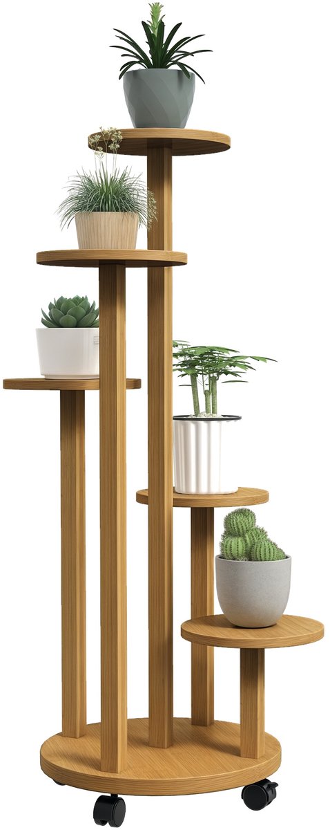 Outsunny Bloemenstandaard - Bamboe - 33x33x90cm - Natuurlijk Hout