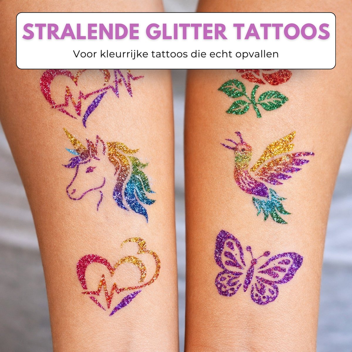 Boncy® XXL Glitter Tattoo Set - Schmink Tattoos Body Glitters - Incl. Sjablonen en Huidlijm - Tijdelijke Nep Tatoeages Voor Kinderen & Volwassenen - Glittergel Gezicht - Temporary Kinder Gel Neptattoos - Plak Lijm Tatoeage - Neptattoo Haar Face — afbeelding 3