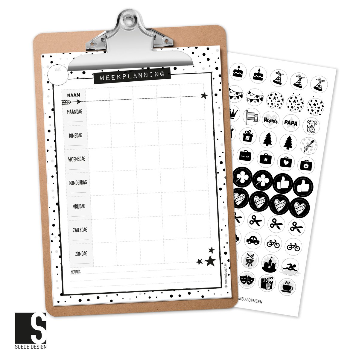 Familie Weekplanner | met stickers | Suede design planbord