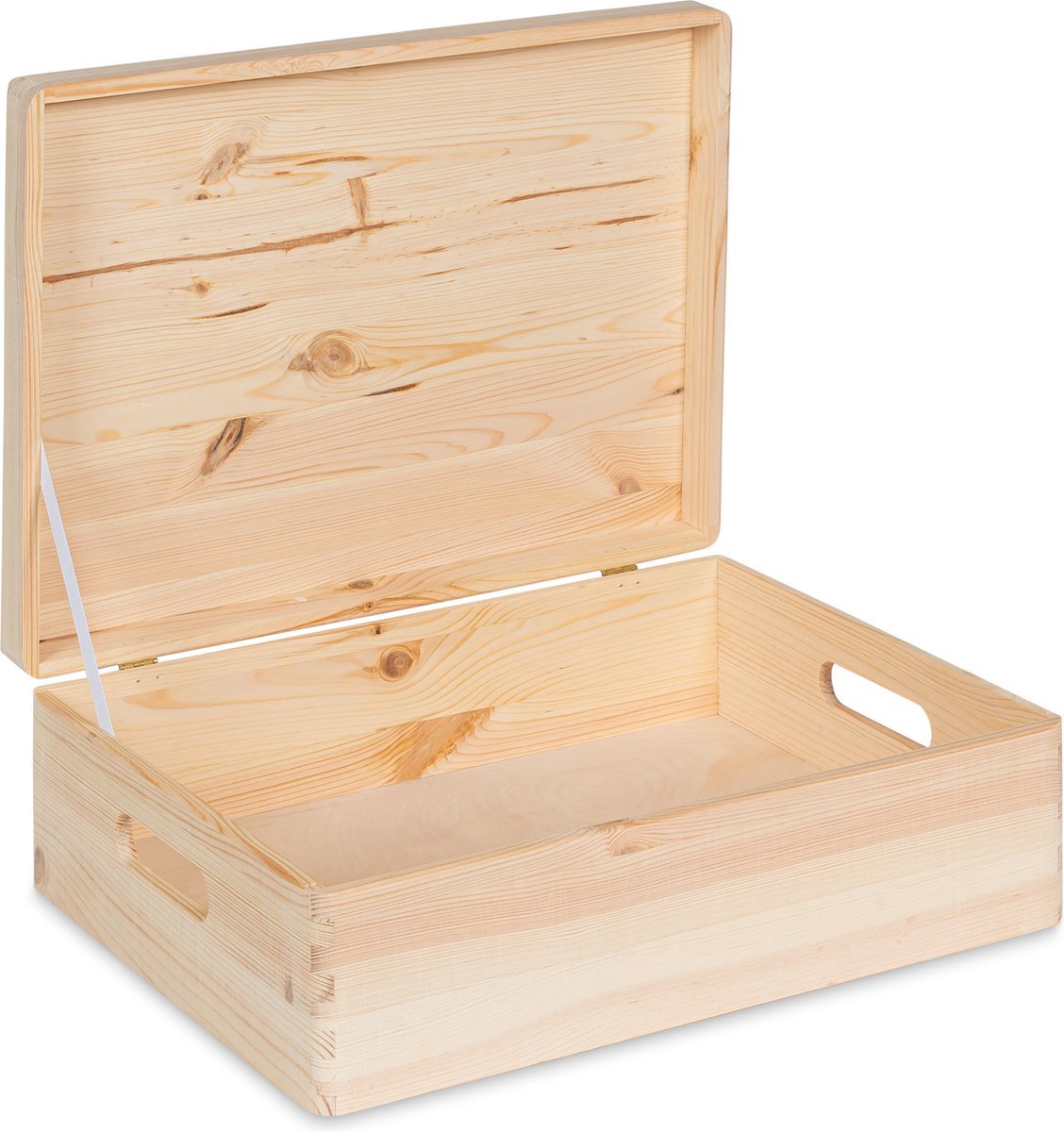 HAUDT® Houten kist KIM Midi met klepdeksel - handgrepen - 39,5 x 29,5 x 13 cm - inhoud 12L - houten opberger - opbergkistje