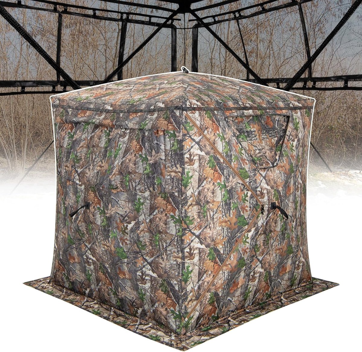 KOMFOTTEU Jachttent voor 2/3 personen, jachtschuilplaats, bodemtent met draagtas, campingtent met ramen, werptent voor opvouwbare jacht, camouflage