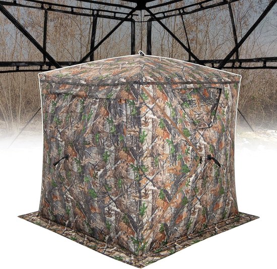 KOMFOTTEU Jachttent voor 2/3 personen, jachtschuilplaats, bodemtent met draagtas, campingtent met ramen, werptent voor opvouwbare jacht, camouflage