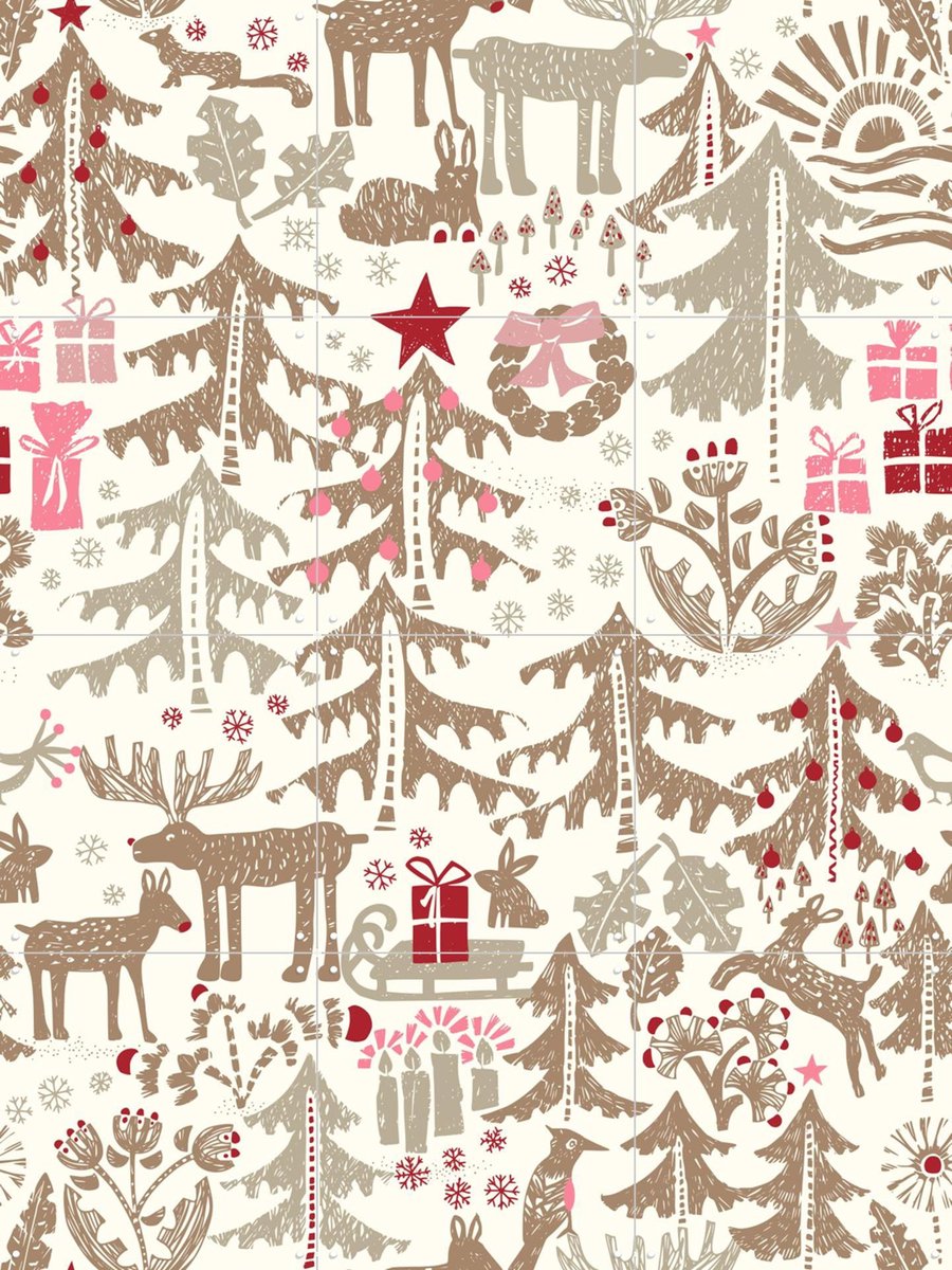 IXXI X-Mas Winter Forest Pattern - Beige, Annick & Various - 60 x 80 cm - Gratis ophangtool - Grote wanddecoratie en posters Winter, Kerst