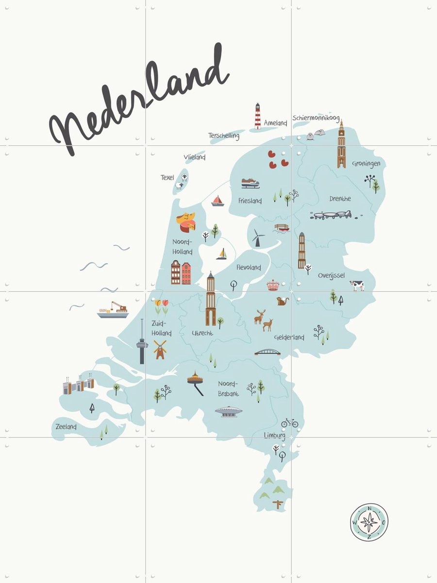 IXXI The Netherlands Kids Map blue, Little Small & Kunst in Kaart - 60 x 80 cm - Gratis ophangtool - Grote wanddecoratie en posters - Illustraties