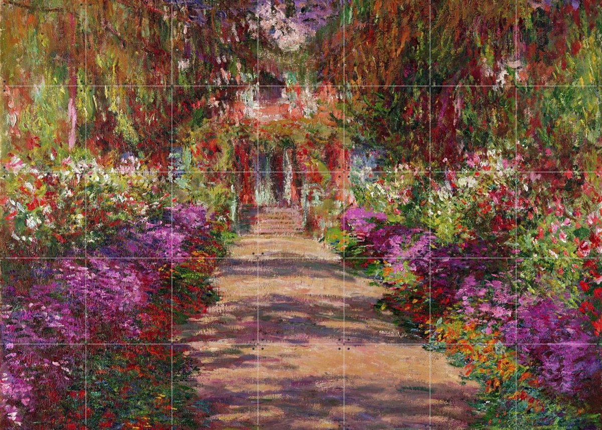 IXXI A Pathway in Monet's Garden, Claude Monet & Bridgeman Images - 140 x 100 cm - Gratis ophangtool - Grote wanddecoratie en posters - Kleurrijk
