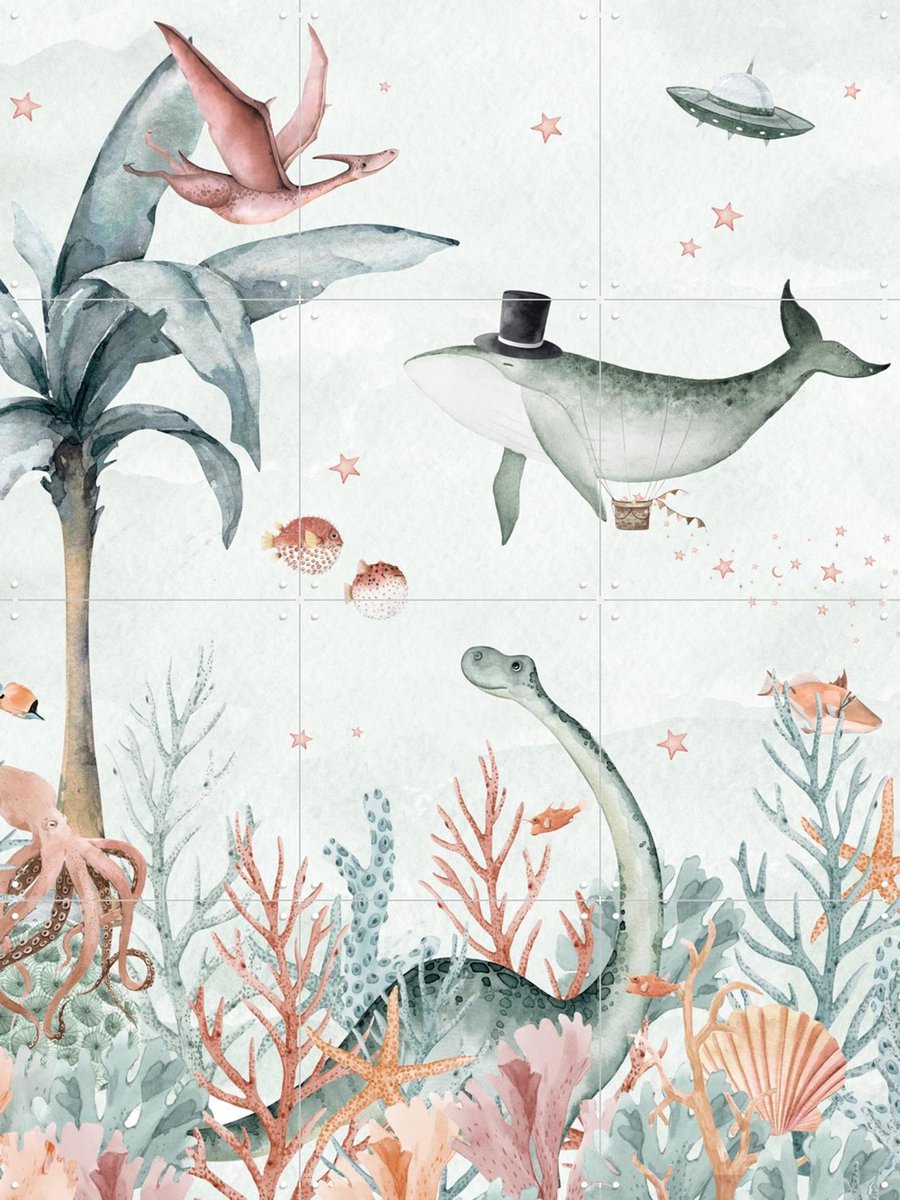 IXXI Flying Whale, Creative Lab Amsterdam - 60 x 80 cm - Gratis ophangtool - Grote wanddecoratie en posters - Speels, Grafisch Ontwerp, Kinderkamer