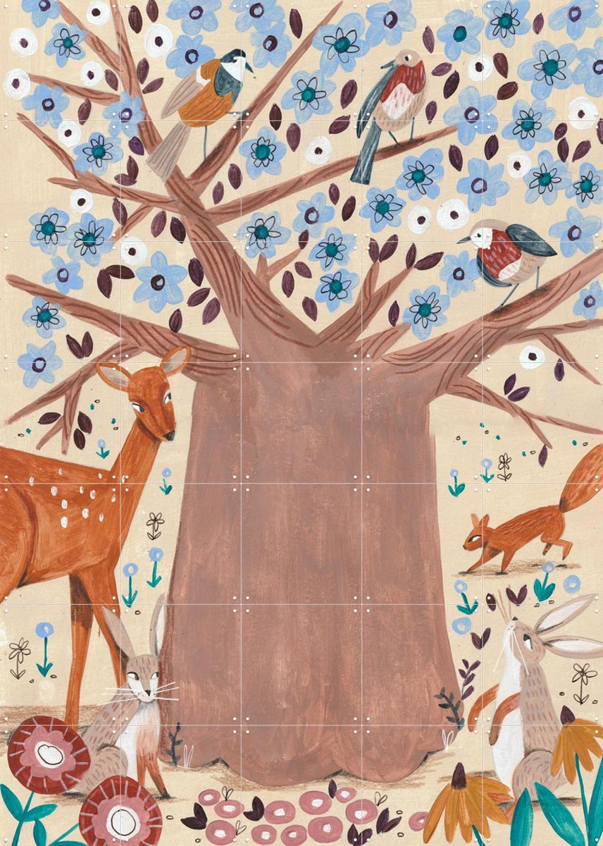 IXXI Tree of life, Caroline Bonne Müller & Various - 100 x 140 cm - Gratis ophangtool - Grote wanddecoratie en posters - Illustraties, Speels
