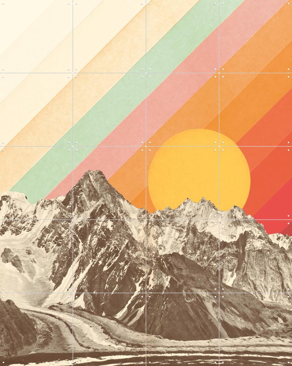 IXXI Mountainscape, Florent Bodart - 80 x 100 cm - Gratis ophangtool - Grote wanddecoratie en posters - Vintage, Speels, Kleurrijk, Illustraties,