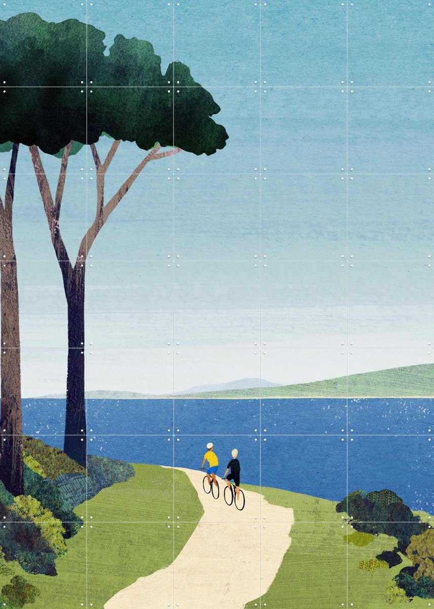 IXXI Cycling by the Sea, Henry Rivers - 100 x 140 cm - Gratis ophangtool - Grote wanddecoratie en posters - Illustraties, Minimalisme, Grafisch