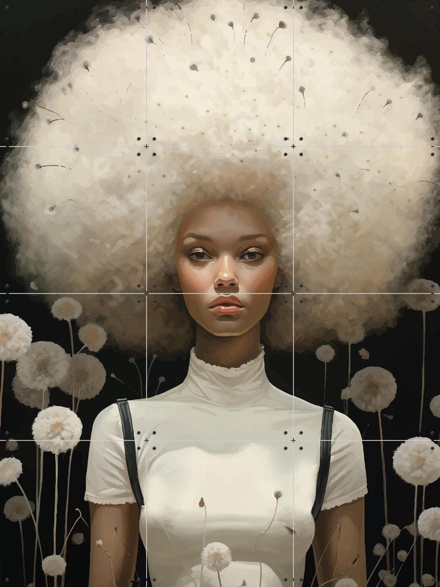 IXXI Dandelion, Mirjam Duizendstra - 60 x 80 cm - Gratis ophangtool - Grote wanddecoratie en posters - Art Nouveau, Digitale Kunst, Speels