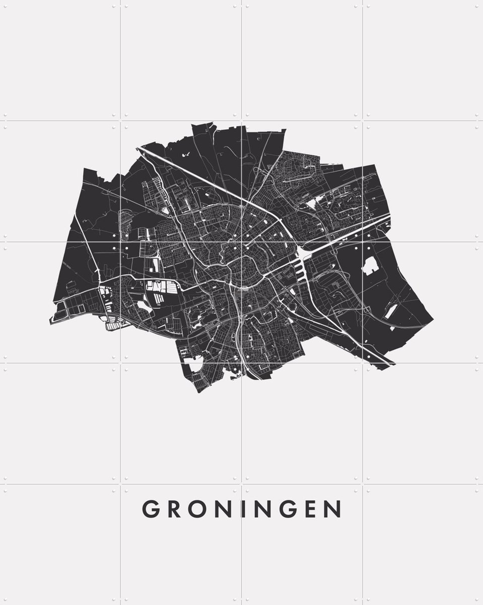 IXXI Groningen City Map, Kunst in Kaart - 80 x 100 cm - Gratis ophangtool - Grote wanddecoratie en posters - Grafisch Ontwerp, Technische Tekening