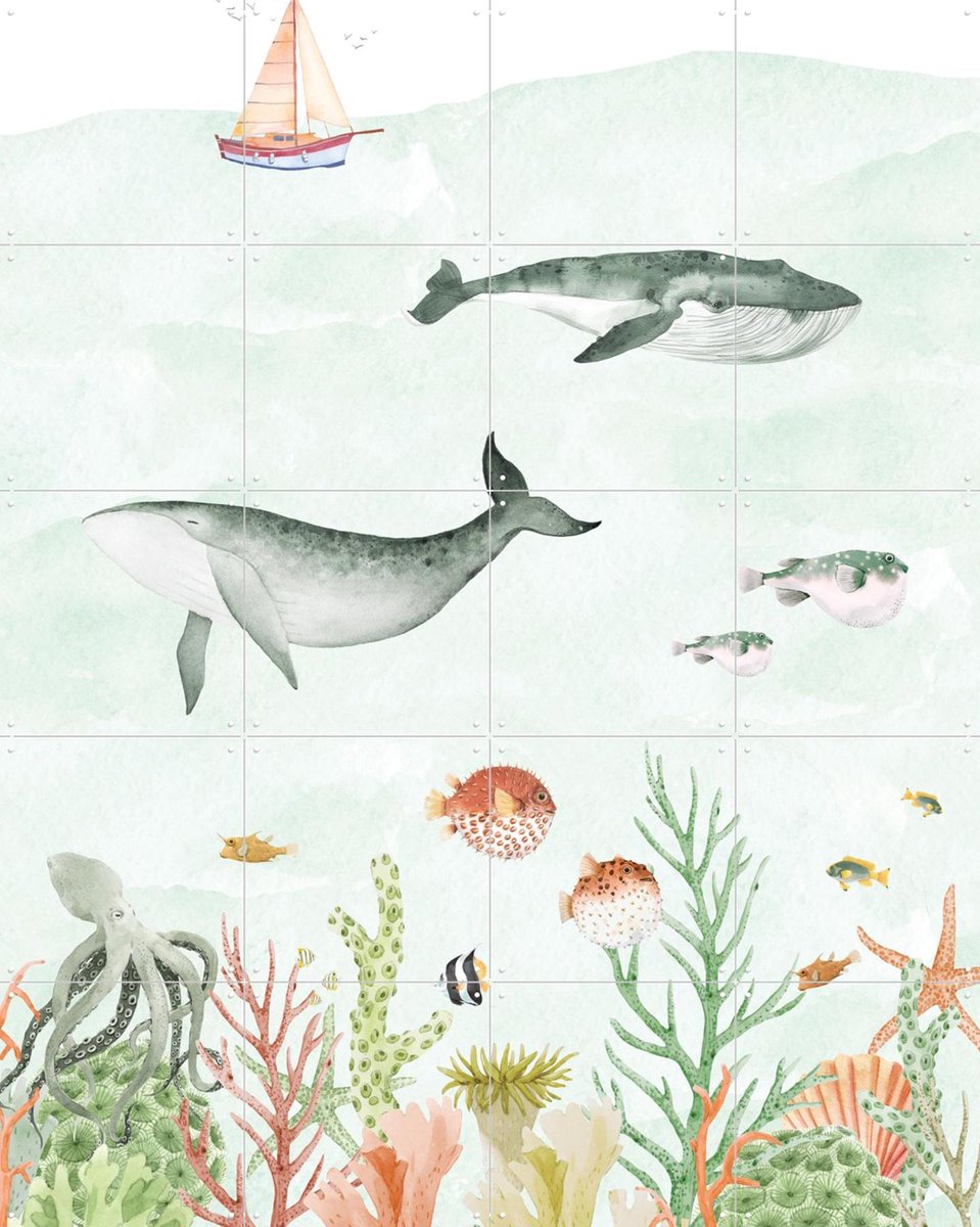 IXXI Sealife, Creative Lab Amsterdam - 80 x 100 cm - Gratis ophangtool - Grote wanddecoratie en posters - Illustraties, Grafisch Ontwerp, Speels