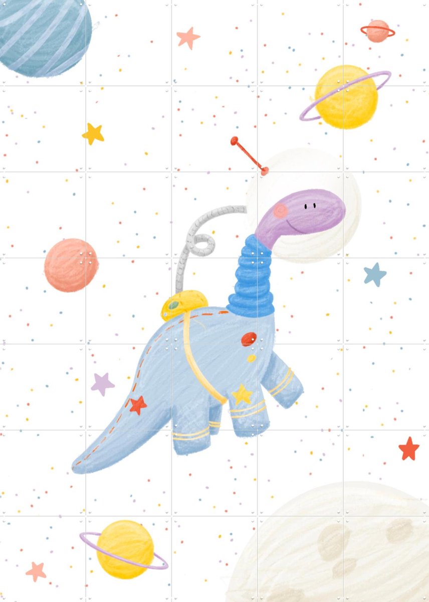 IXXI Dinosaur Astronaut, Studio Phie - 100 x 140 cm - Gratis ophangtool - Grote wanddecoratie en posters - Kleurrijk, Fantasierijk, Speels