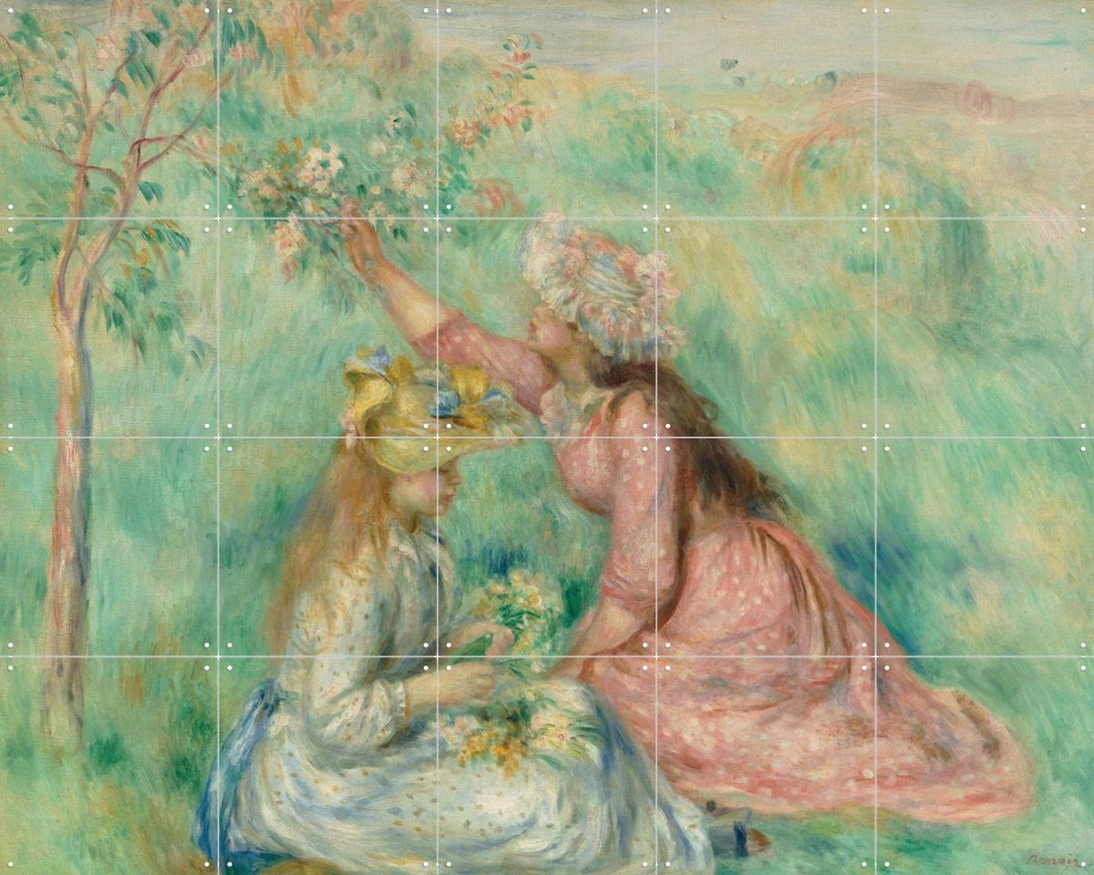 IXXI Girls Picking Flowers in a Meadow, Pierre-Auguste Renoir & Museum of Fine Arts Boston - 100 x 80 cm - Gratis ophangtool - Grote wanddecoratie en