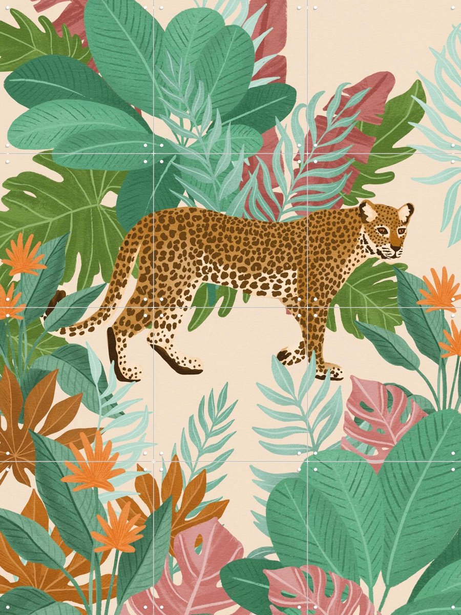 IXXI Botanic Paradise, Goed Blauw - 60 x 80 cm - Gratis ophangtool - Grote wanddecoratie en posters - Illustraties, Speels, Woonkamer, Dieren, Jungle