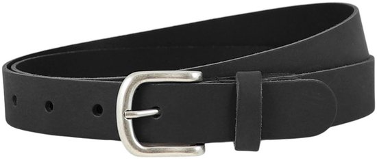 Zwarte leren damesriem van Landley met zilverkleurige gesp.