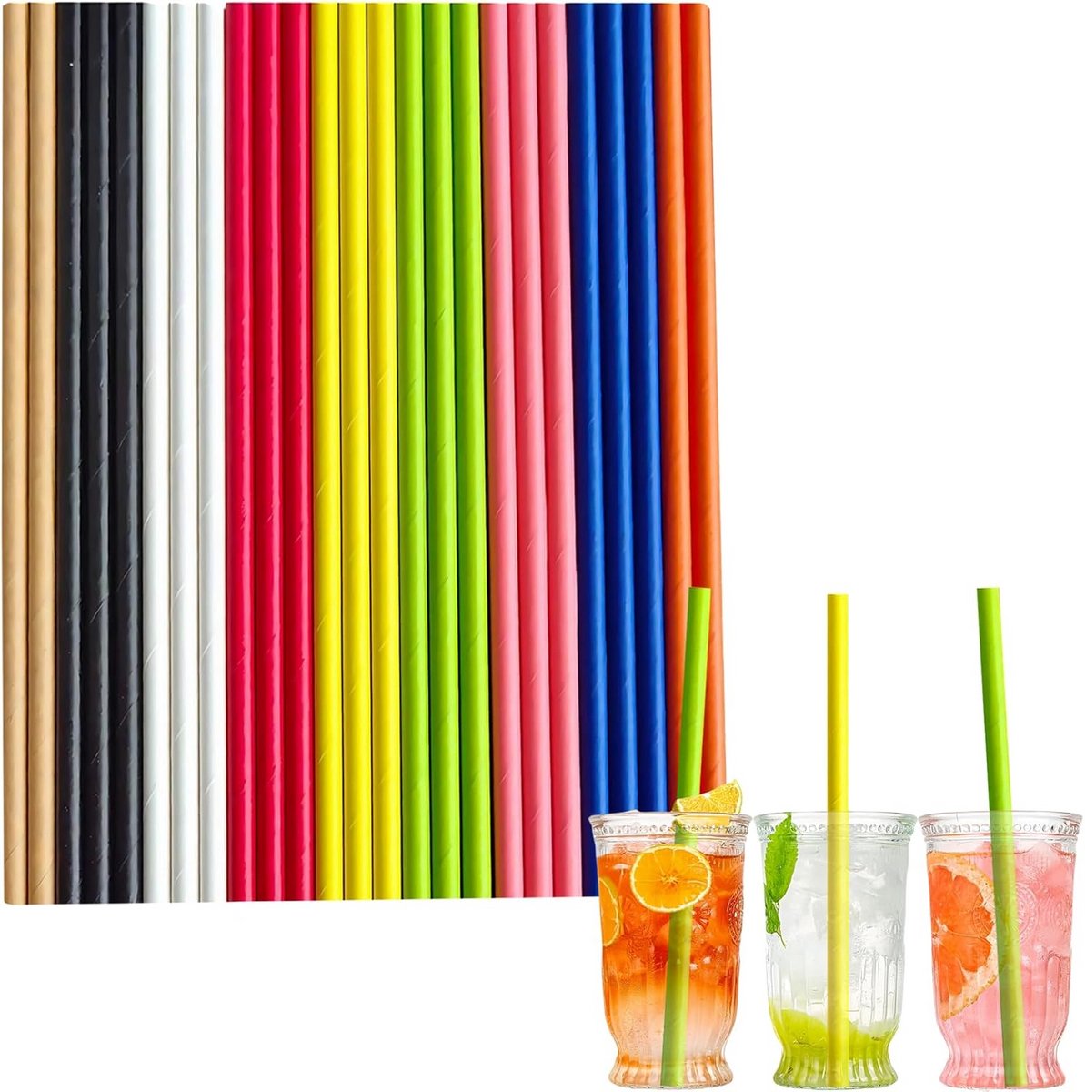 100 Biologisch Afbreekbare Papieren Drinkrietjes in Gemengde Kleuren