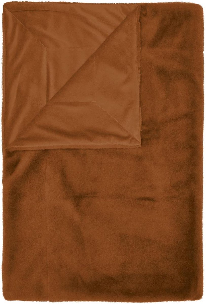 Luxe Plaid Furry Leerlook Bruin 150x200 cm Polyester