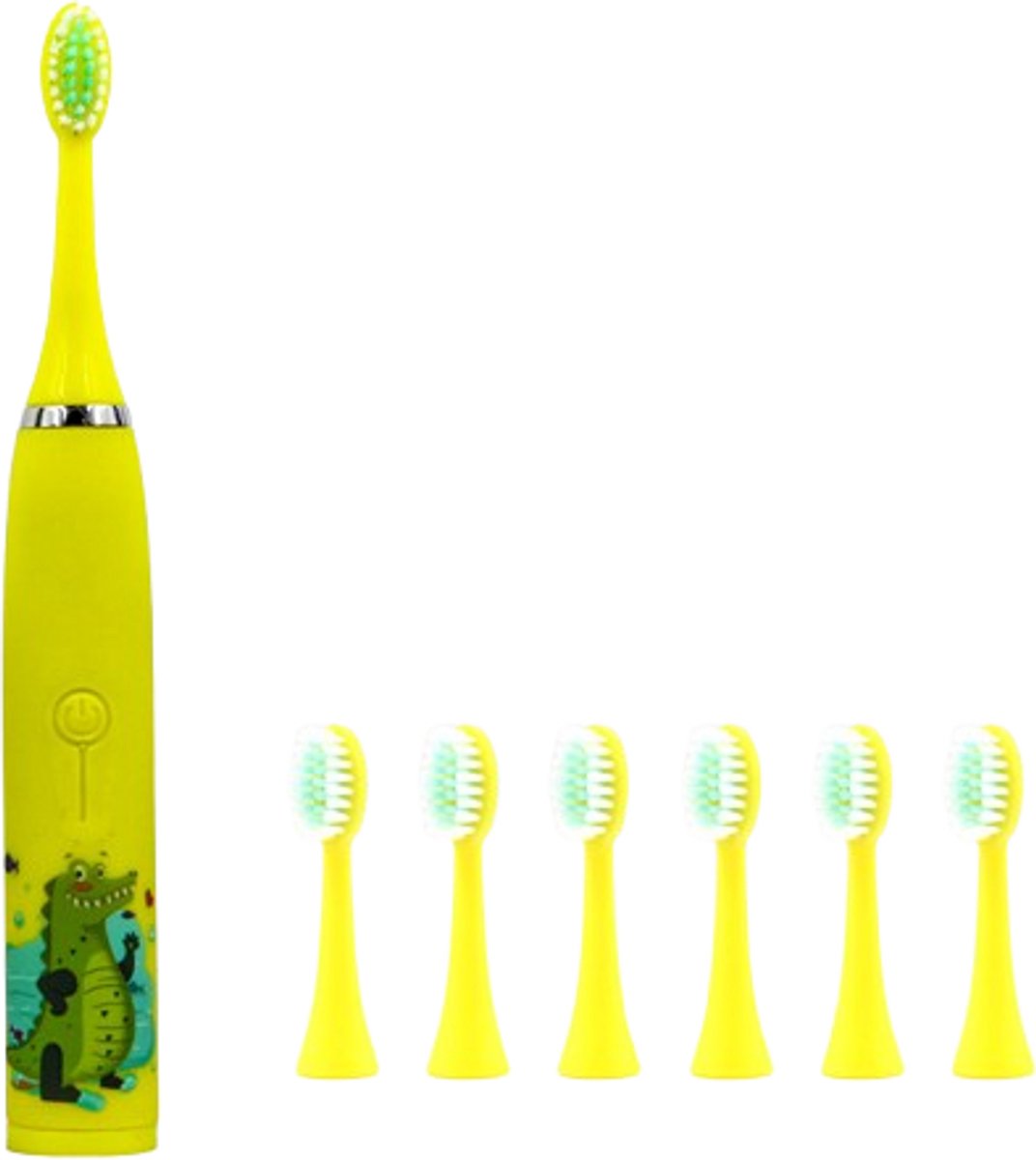 Ynkkvre -Elektrische Kinderzahnbürste - IpX7 Waterdicht - Trillingsarme Geluidsgolven Voor Gevoelig Tandvlees - 6 borstelkoppen - Voor Kinderen Vanaf 6 Jaar geel
