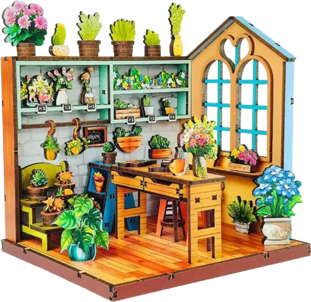 Houten 3D puzzel, DIY miniatuur bouwpakket - Modelbouw - Decoratie - Boekensteun - Bloemen winkel - Bloomy Flower Shop