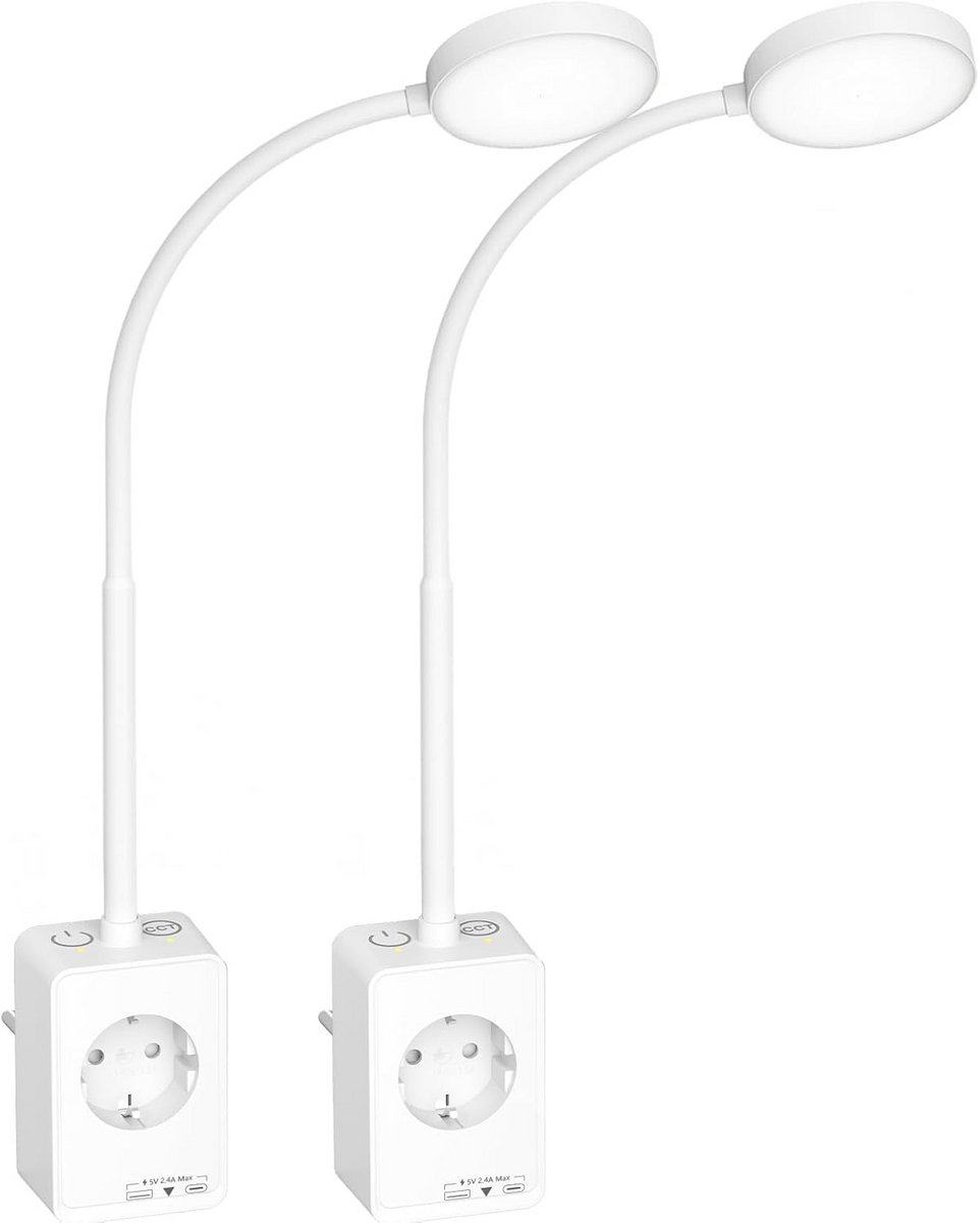 Set van 2 Dimbaar LED Leeslamp voor Aan Bed met Stopcontact en USB-C