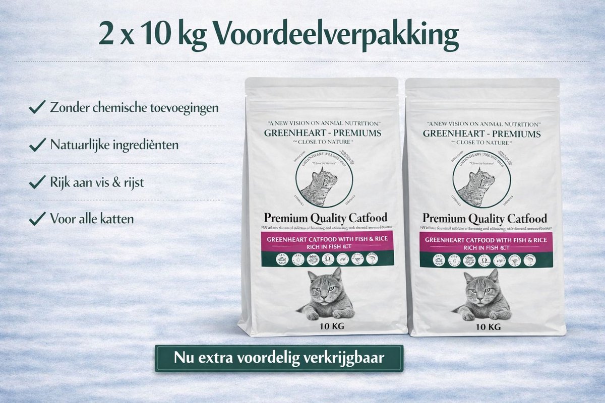 Greenheart kattenvoer Vis 2x 10 kg Voordeelverpakking - Kat