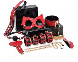 Fifty Shades of Grey – Luxe 8-delige BDSM Set met Opbergkoffer – Bondage Accessoires voor Koppels – Handboeien, Halsband & Zweep - BDSM Extreem - BDSM Set echt Leer - BDSM Masker - BDSM Handboeien - BDSM Zweep - BDSM Mondbal – Kinky – Dare to Undress
