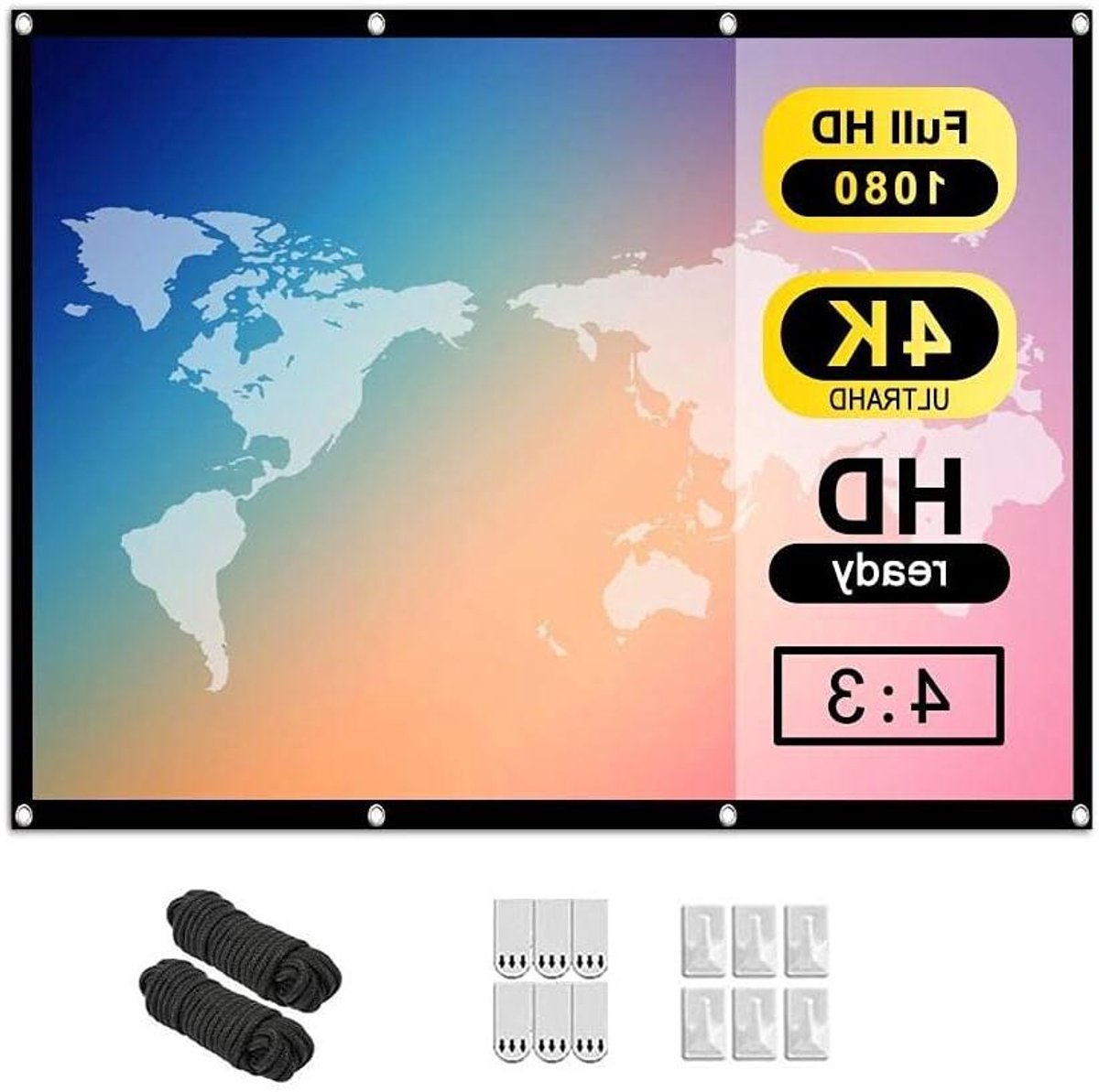 Allecto- Projectiescherm - 4:3 HD - Opvouwbaar - Dubbelzijdige projectie - Thuisbioscoop - Draagbaar - Canvas - Geschikt voor binnen en buiten - 100 inch - Zacht gordijn.