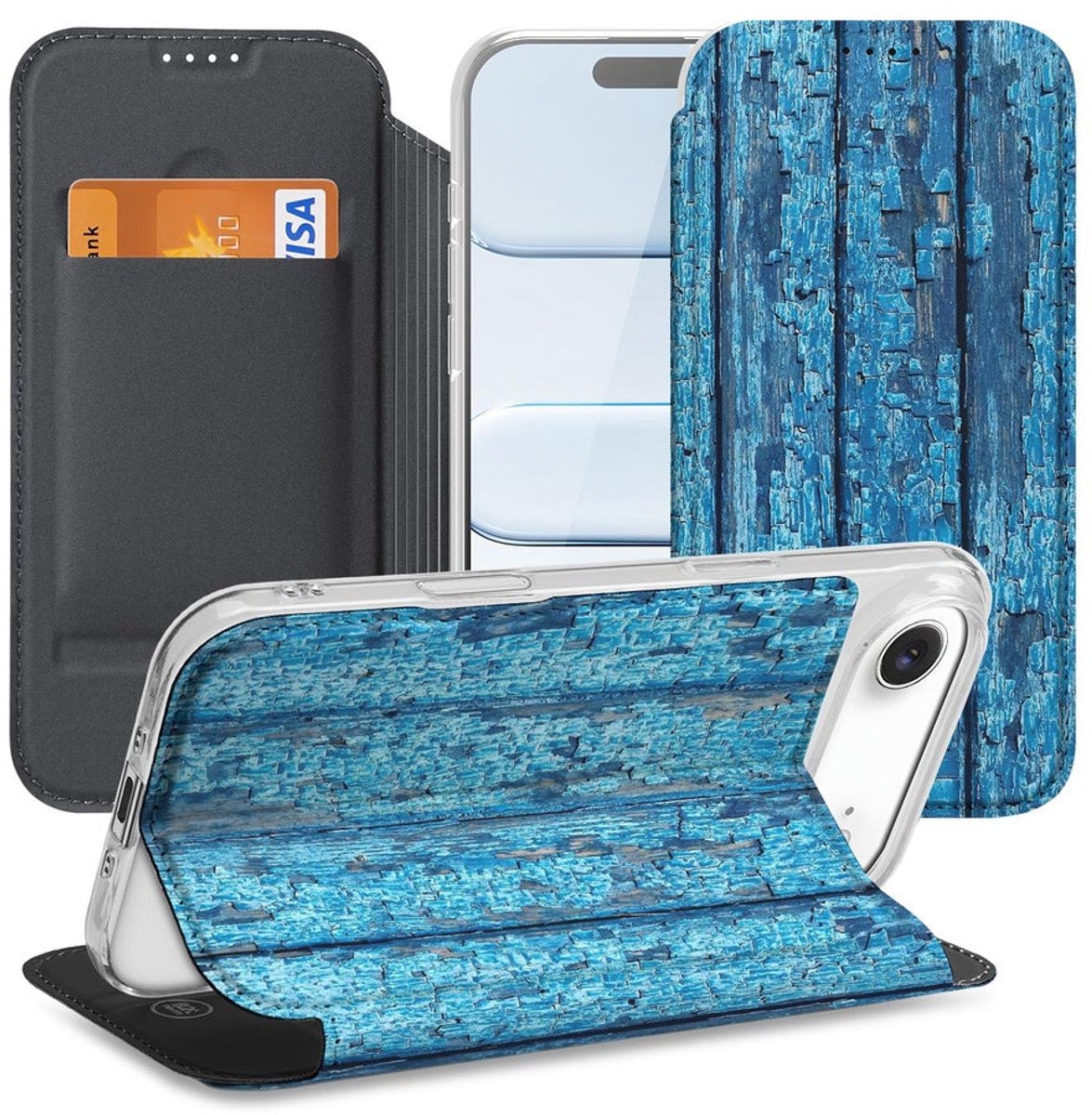 iPhone Air Book Wallet Case Wood Blue