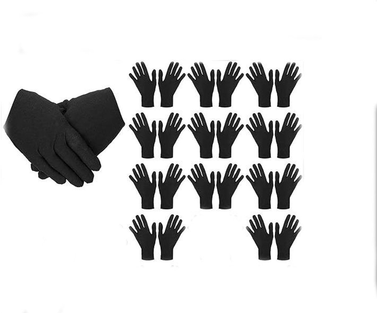 Handschoen - 12 paar - Werkhandschoenen - Herbruikbaar - Polyester - Zachte Katoenen Handschoenen - Geschikt voor Cosmetica, Sieradenmuntinspectie, Inspectiehandschoenen, Servicehandschoenen - 24 cm - Zwart