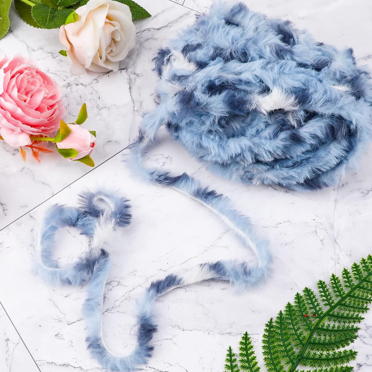 2x 50g Pluche Handbrei- en Haakgaren Zee Blauw Faux Fur