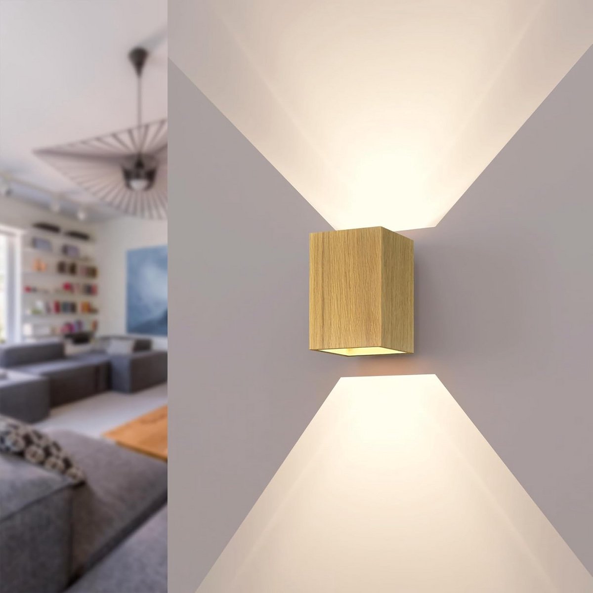 Houten Wandlamp Eikenhout Handgemaakt voor Binnenverlichting Woonkamer Badkamer Slaapkamer